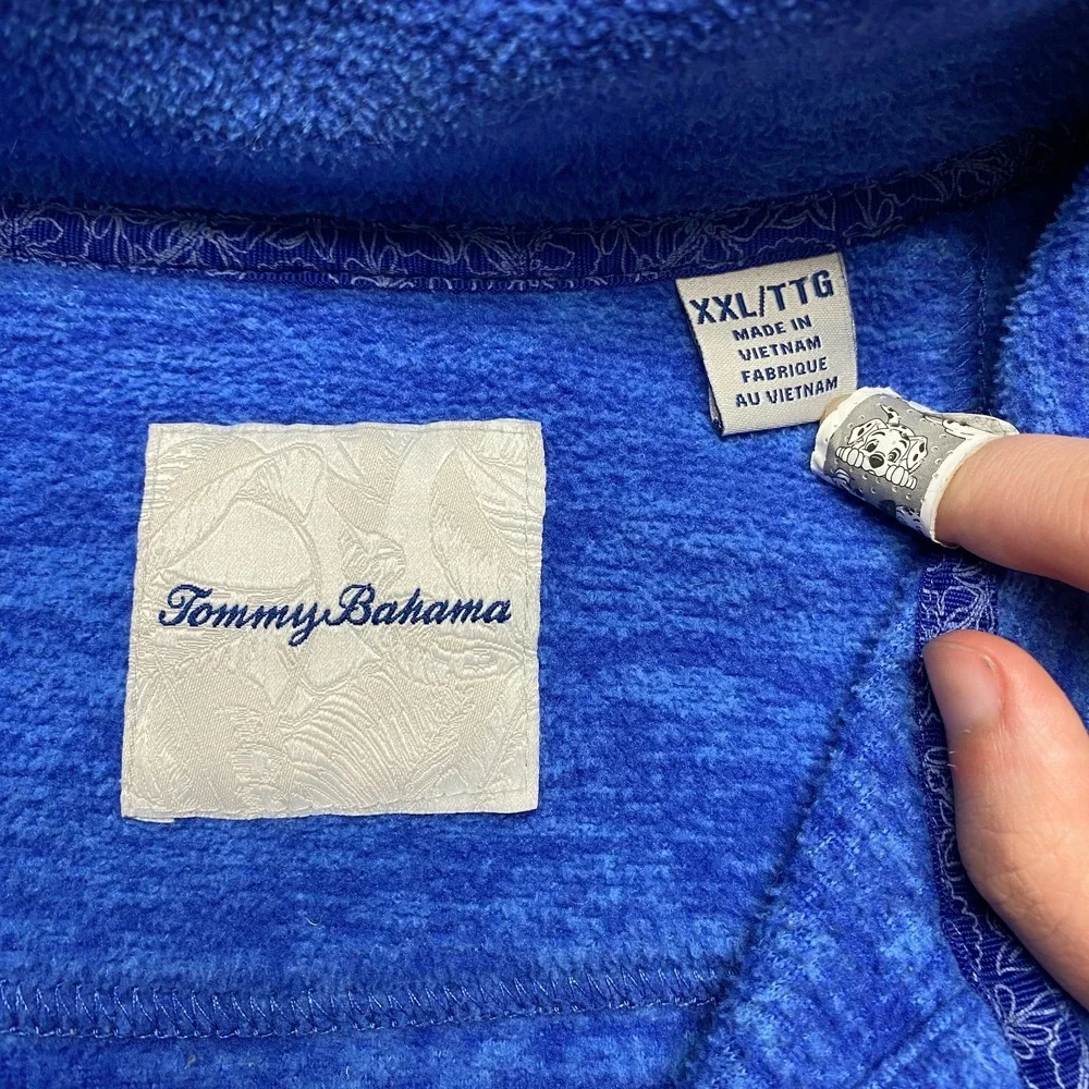 Tommy Bahama Quarter Zip Fleece Sweatshirt Mens 2XL Blue Marlin Logo Mock Neck